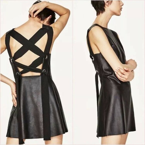 Zara Dresses & Skirts - Zara Faux Leather Sleeveless Corset Tie Dress